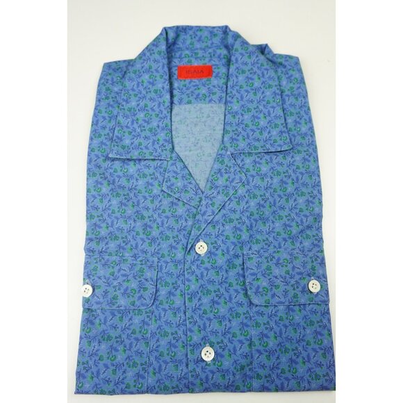 Isaia Other - Isaia Napoli Blue Green Floral Pocket Short Sleeve Cotton Camp Shirt 15.5/39 NEW